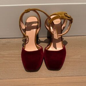 J. Crew Burgundy and gold (mustard) and green heels